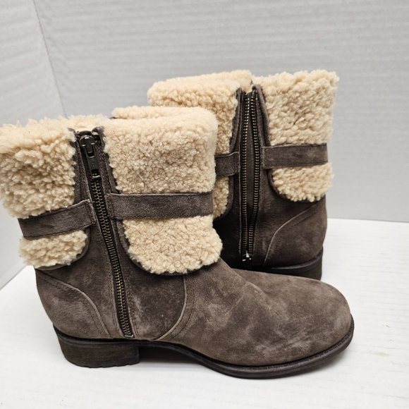 Womens UGG Blayre Brown Cream 1006039 Boots Cuff Sherpa Sheepskin 10 - Picture 5 of 16